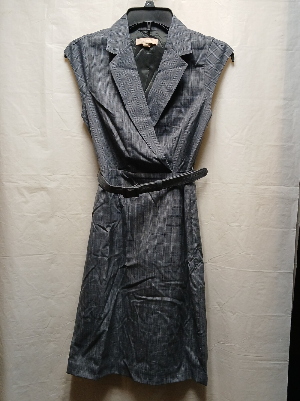 Banana Republic Gray Plaid Capped Sleeve Wrap Dress with Belt